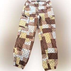 Patchwork Cargo Pants - Brown, Tan, Cream